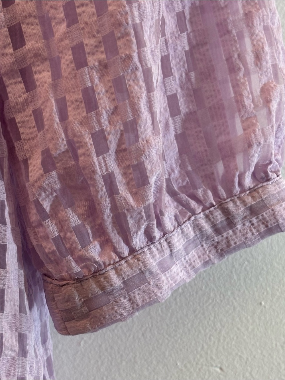 LOOWÔ Mauve Grid Gingham Textured Puff Sleeve Midi Dress M Cottagecore - Picture 2 of 8